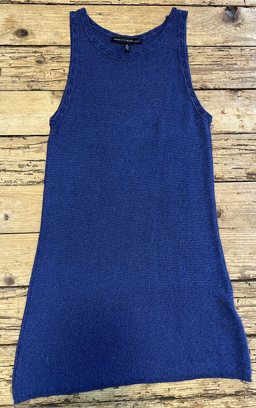 White House Black Market Women’s M Blue Metallic Shimmer Knit Top Tunic Tank